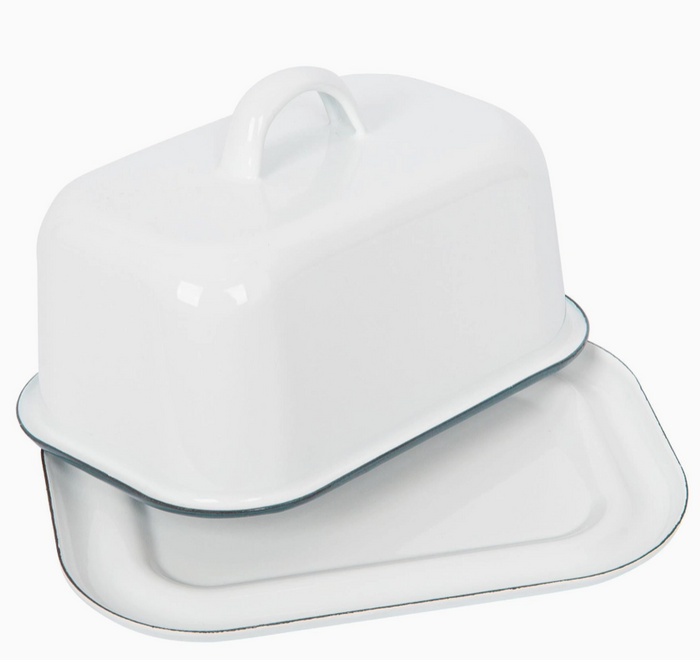 White Enamel Butter Dish 18.5cm X 10cm By Argon Tableware