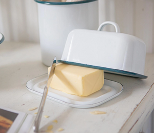 White Enamel Butter Dish 18.5cm X 10cm By Argon Tableware