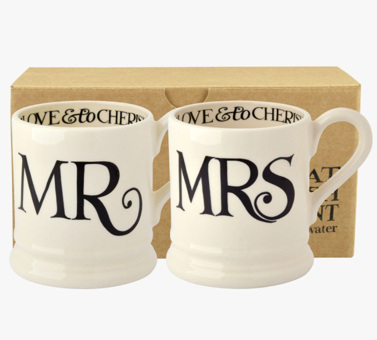 Emma Bridgewater Black Toast 'Mr & Mrs' Set of 2 1/2 Pint Mugs Boxed