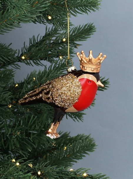 Gisela Graham New Glass Decoration - Robin with Crown
