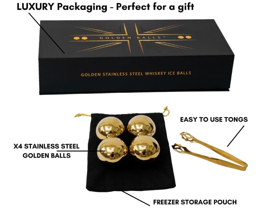 Golden Balls New 4 Premier Whiskey Stones