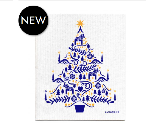 Jangneus Blue Ochre Scandi Christmas Tree Dishcloth