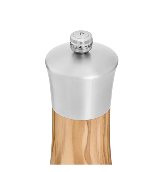 Cole & Mason Bromley Mill in Olive Wood & Stainless Steel Finish 150mm (Available in Salt and Pepper)