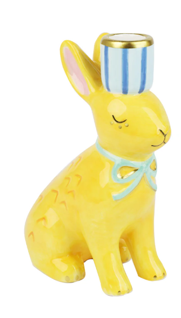 Talking Tables Hand-Painted Bunnies Ceramic Candle Holders Easter Decor Available in 2 colours