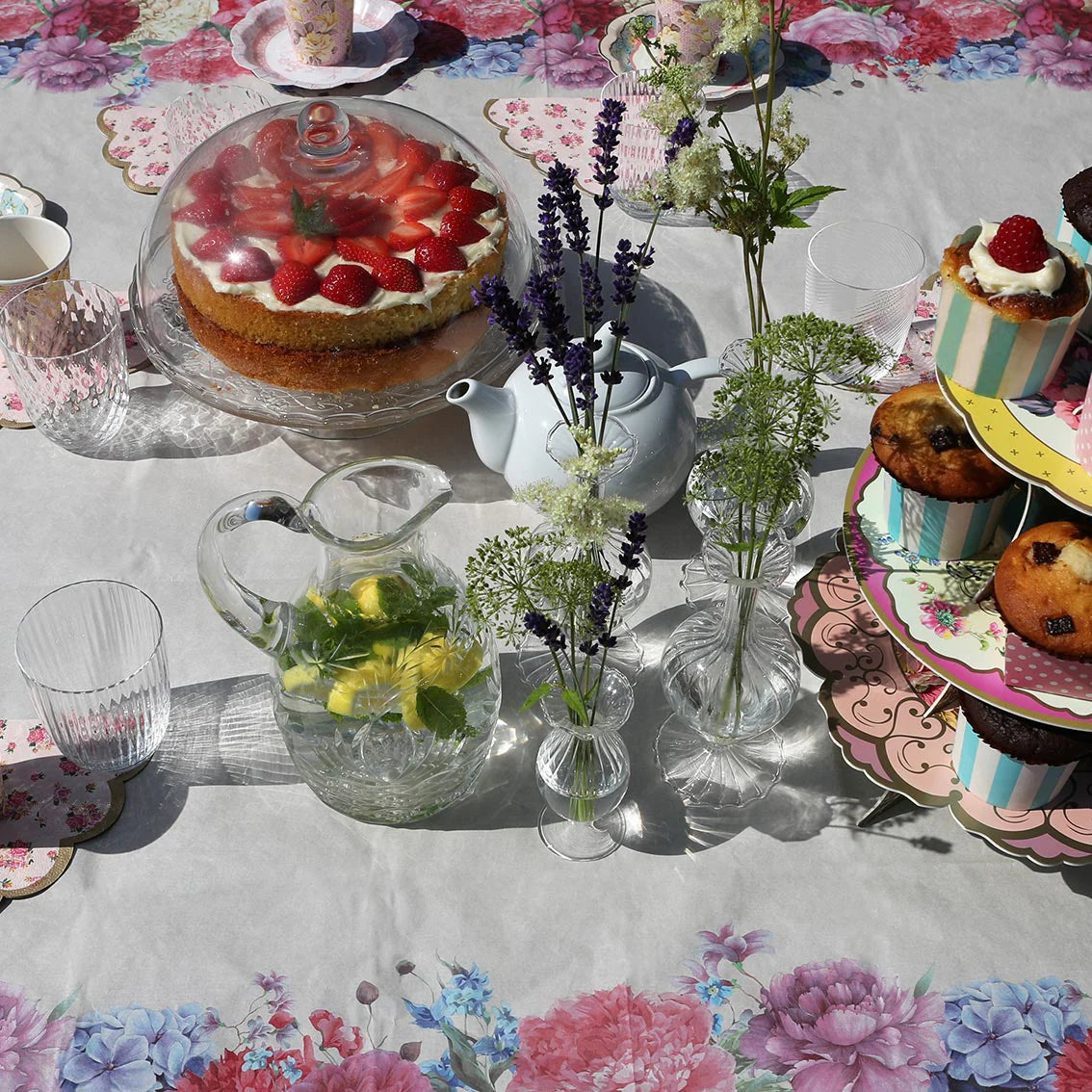 Talking Tables White, Floral Edged Paper Table Cover