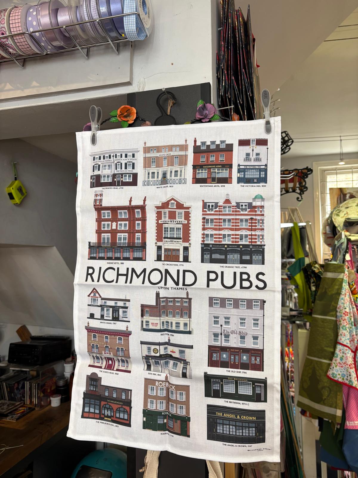 Richmond Green Designs, Richmond Upon Thames Pubs Tea Towel
