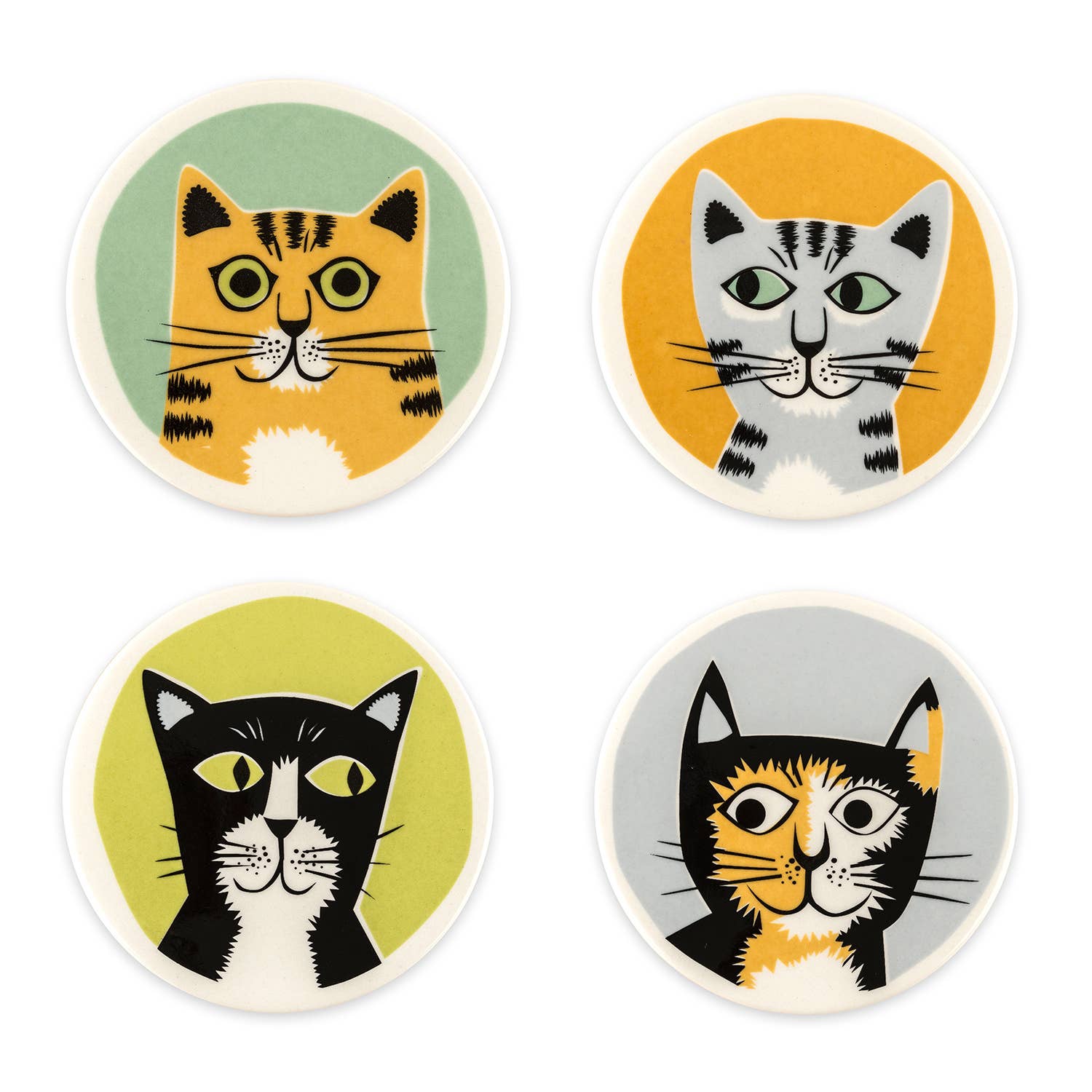 Hannah Turner Handmade Ceramic Cat Coasters box set of 4