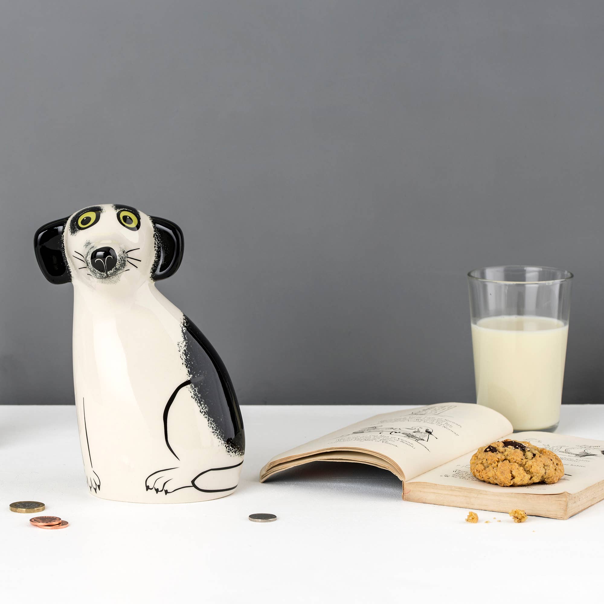 Hannah Turner Handmade Ceramic Black and White Dog Money Box