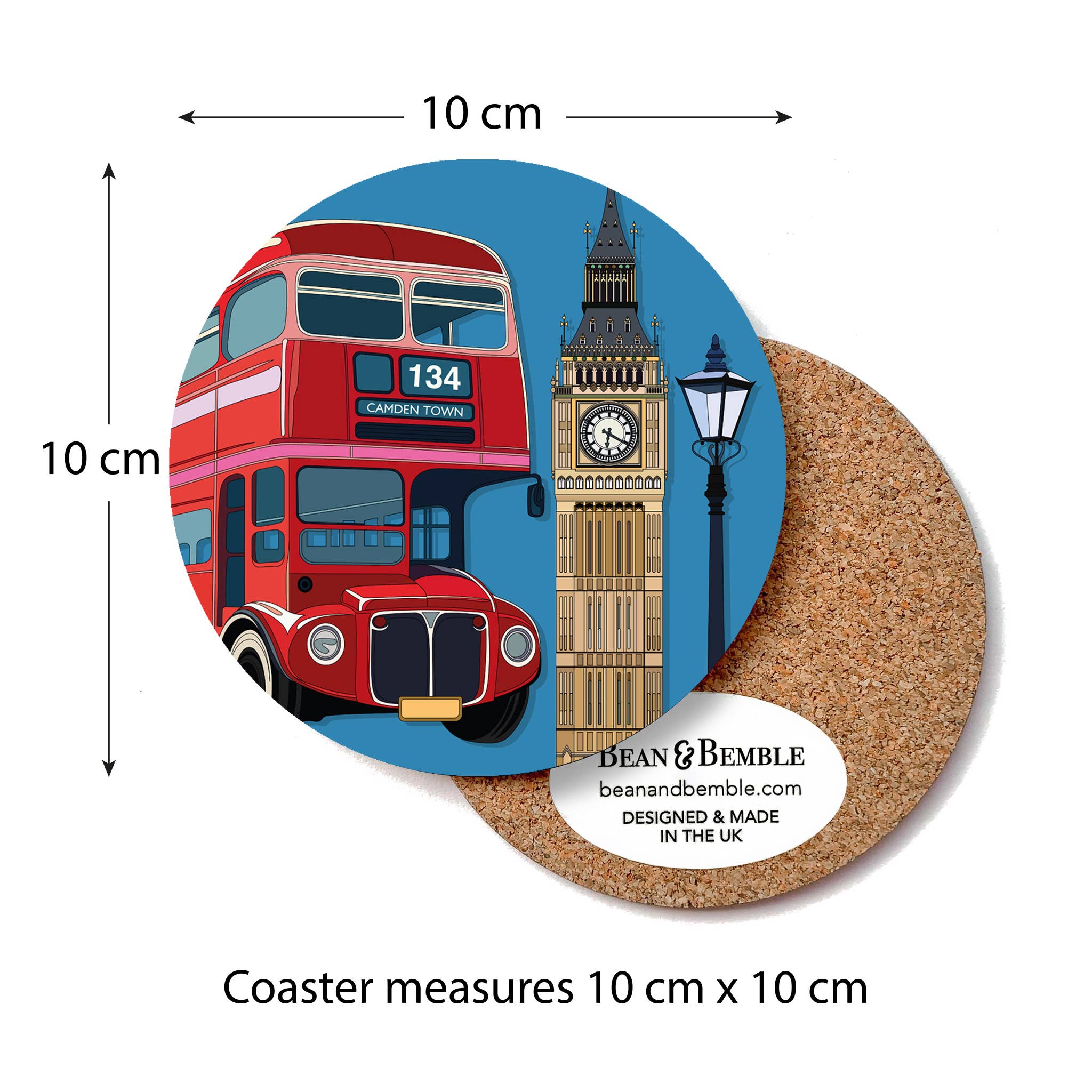 Bean & Bemble Coaster Melamine Wooden London Souvenir - London Bus Big Ben