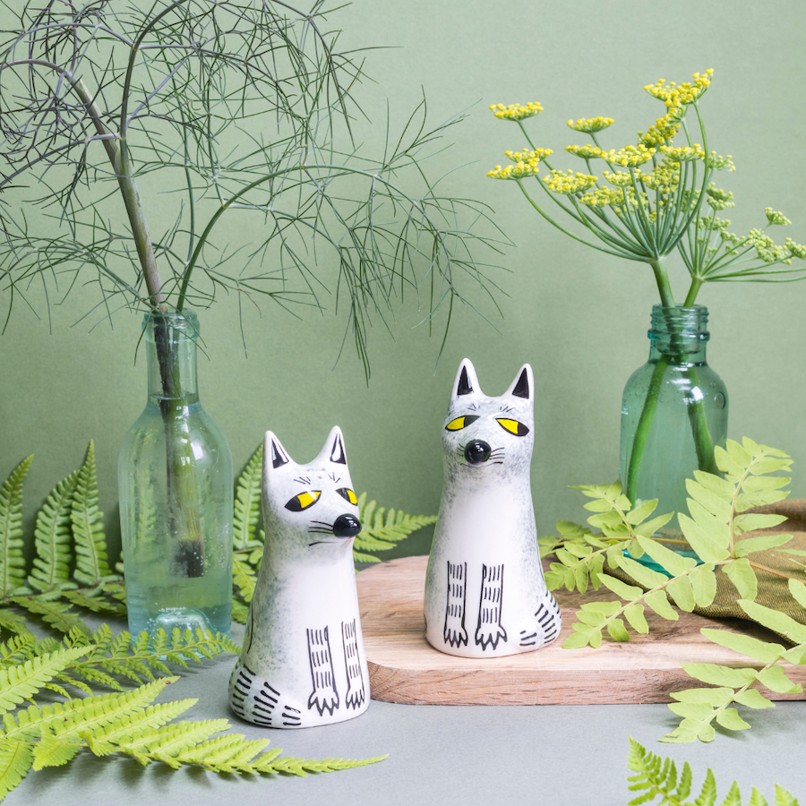 Hannah Turner Handmade Ceramic Wolf Salt and Pepper Shakers