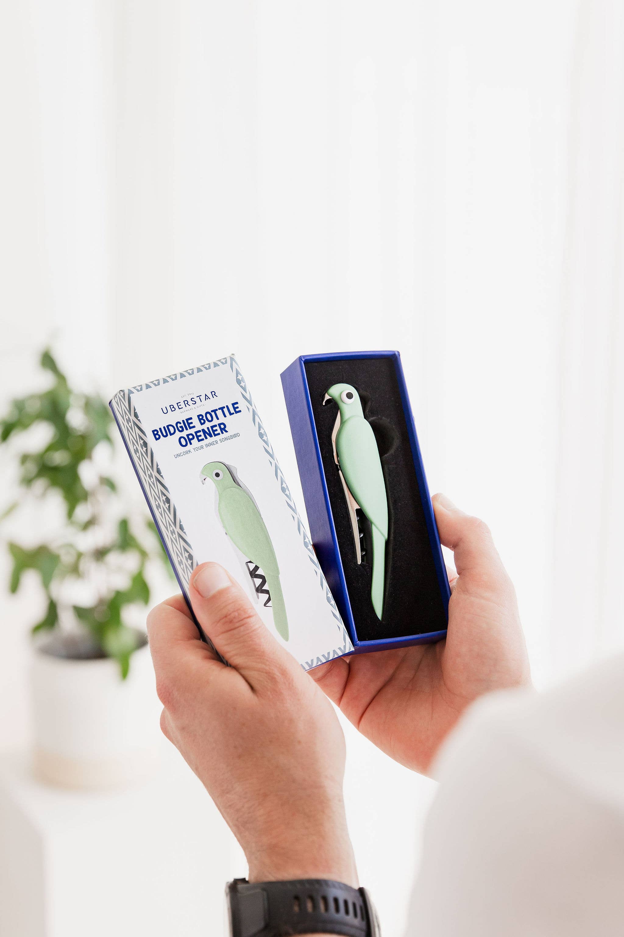 Uberstar Budgie Bottle 3-in-1 Bottle Opener Corkscrew: Blue