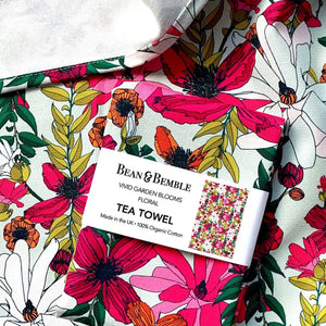 Bean & Bemble Tea Towel Vivid Garden Blooms Floral Patterned