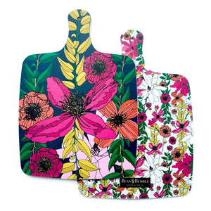 Bean & Bemble Cheese Board Double Sided Large Melamine Vivid Garden Blooms Floral