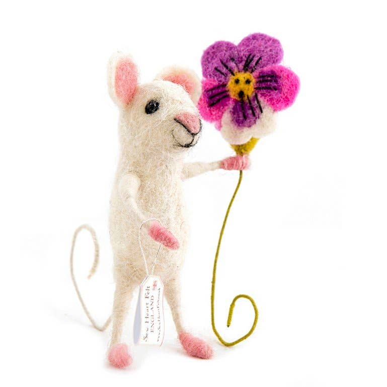 Sew Heart Felt Mouse Holding Pansy