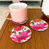 Bean & Bemble Coaster Round Melamine Wood Summer Poppies Grey Floral Pattern