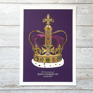 Bean & Bemble King Charles Coronation St Edwards Crown Art Print - Purple