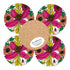 Bean & Bemble Coasters Box Set Round Melamine Wood Vivid Garden Blooms Floral