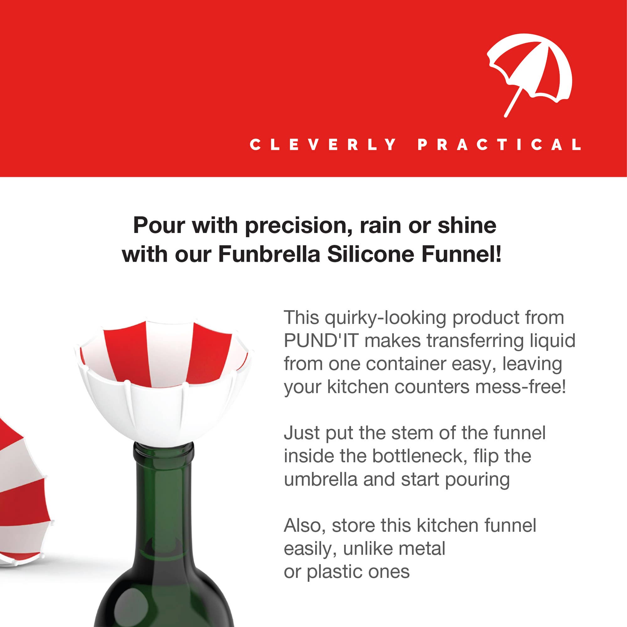 Fox Run Pund'it Funbrella, 3.5" Silicone Umbrella Themed Funnel