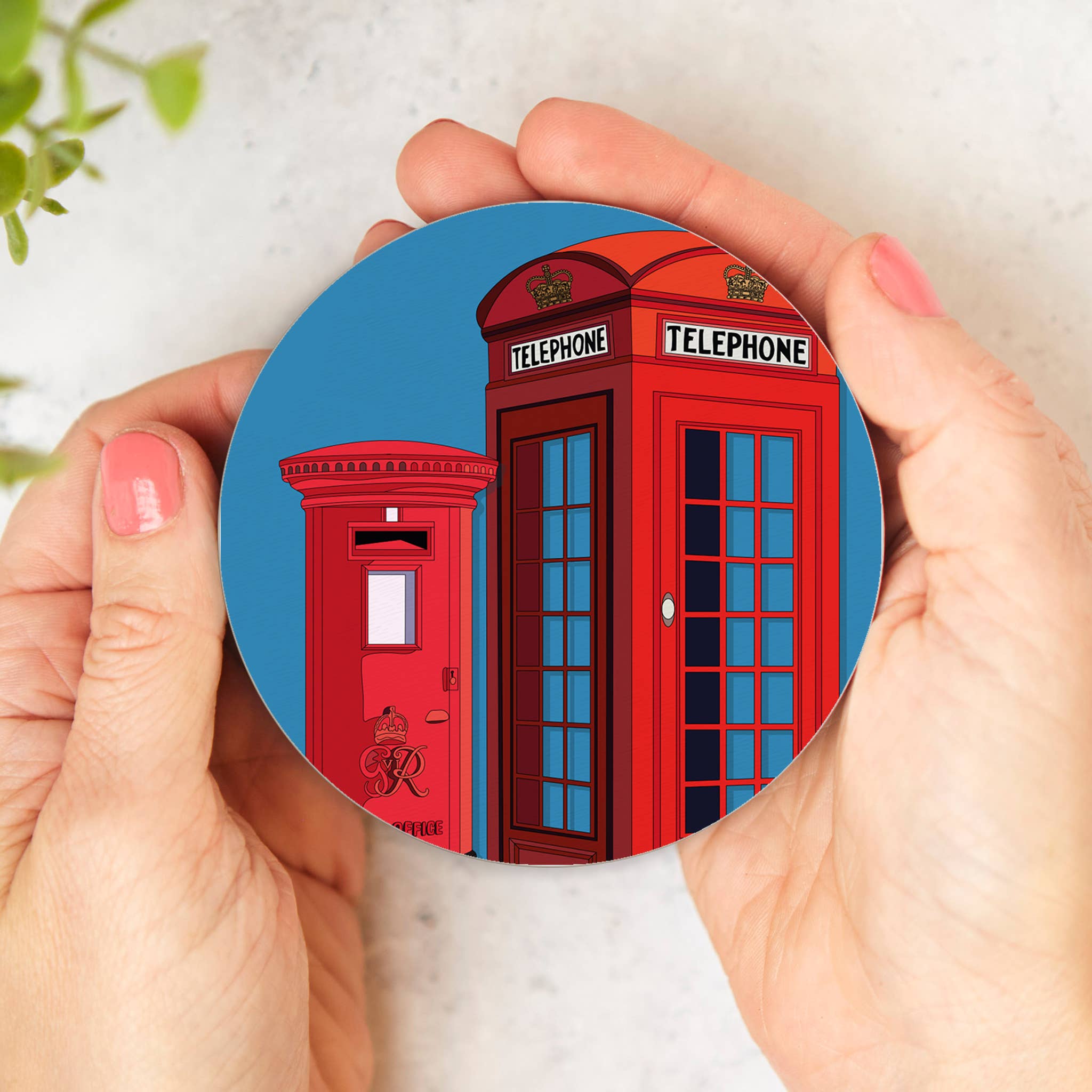 Bean & Bemble Coaster Melamine Wooden London Souvenir - Post Box Phone Box