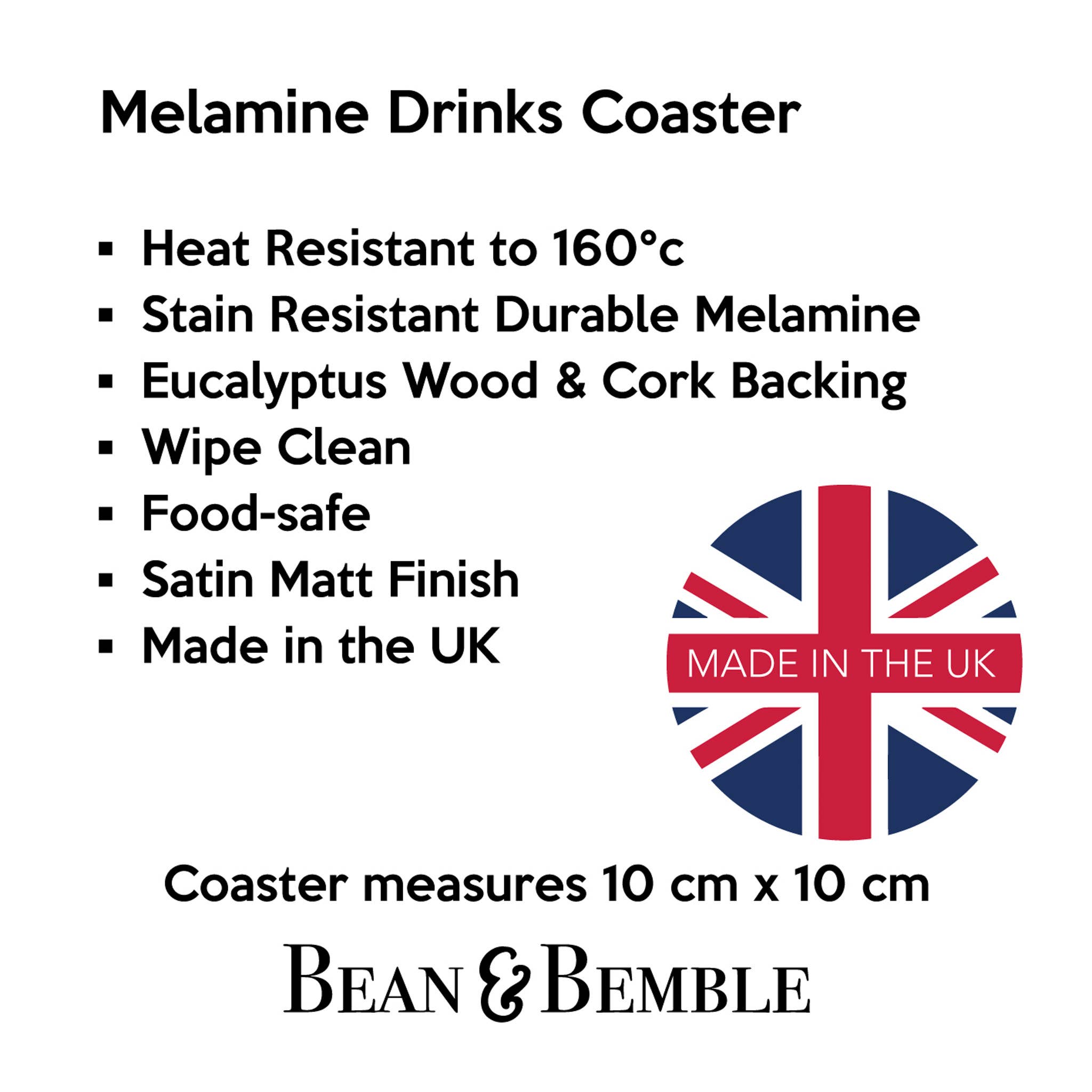 Bean & Bemble Coaster Melamine Wooden London Souvenir - Black Cab