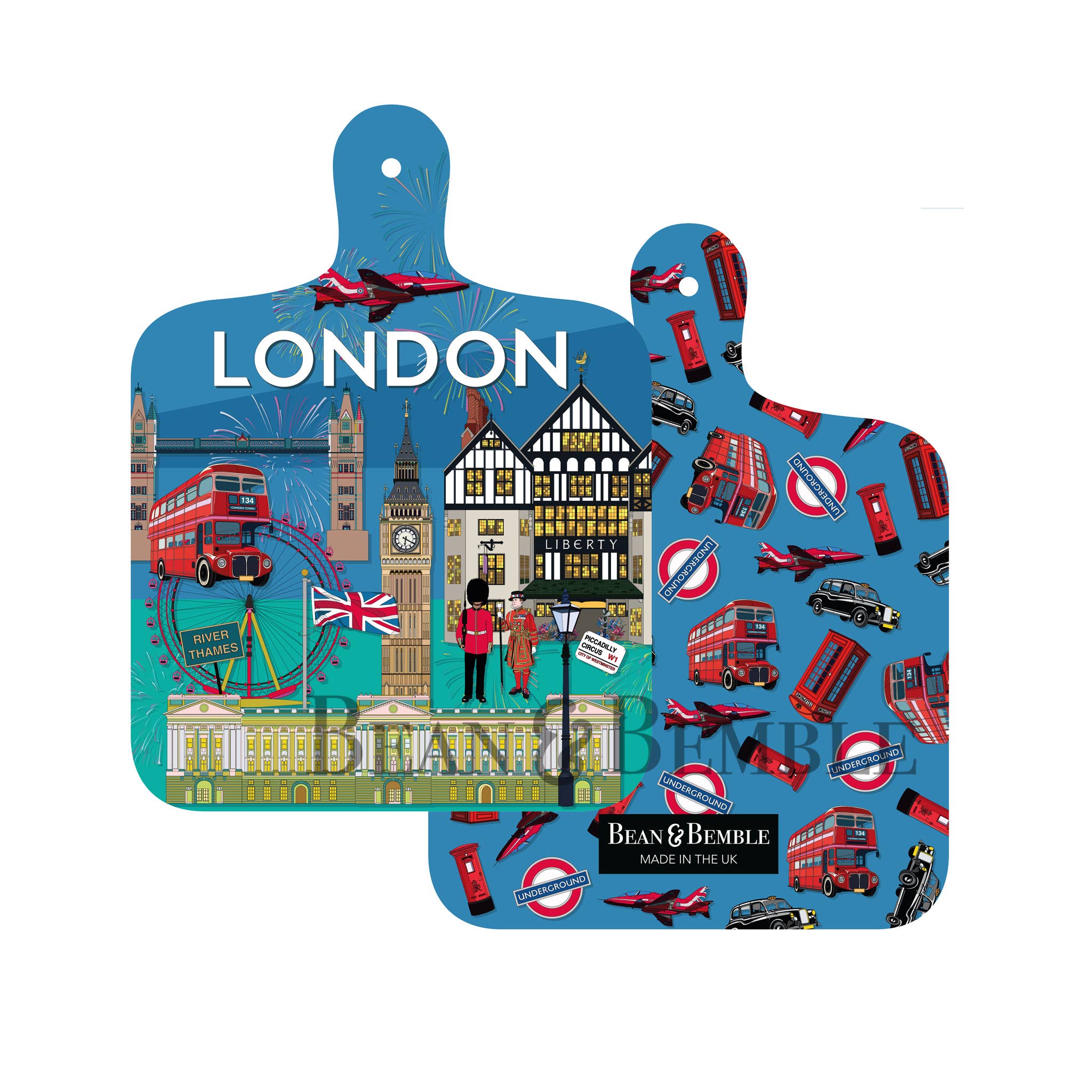 Bean & Bemble Cheese Board Double Sided Mini London Themed Gift Melamine