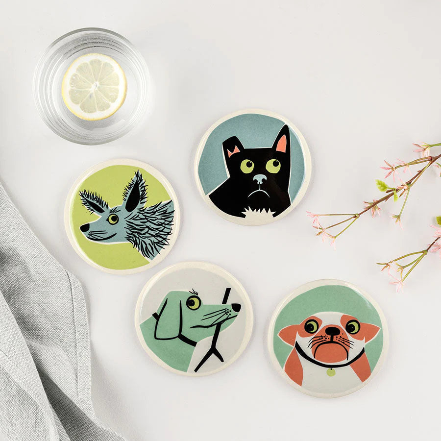 Hannah Turner Handmade Ceramic Dog Coasters Box Set Of 4
