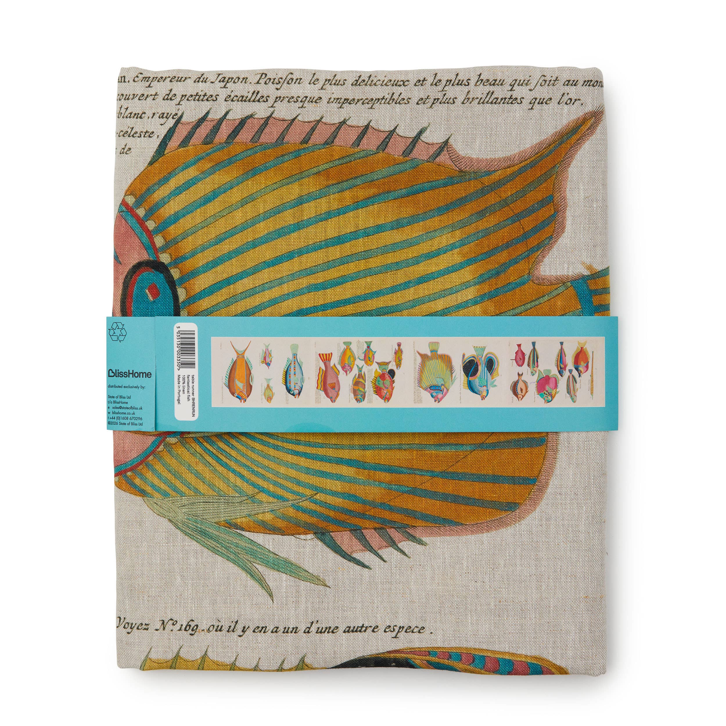 Blisshome Fantastical Fish Table Runner 100% Linen - 40x250cms