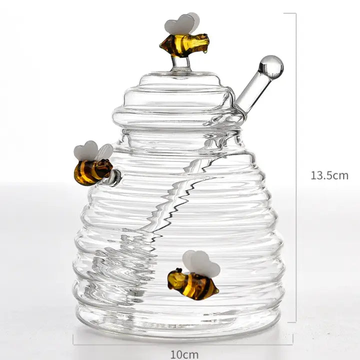 Glass Honey Jars with Lids and Honey Stick | Honey Pot