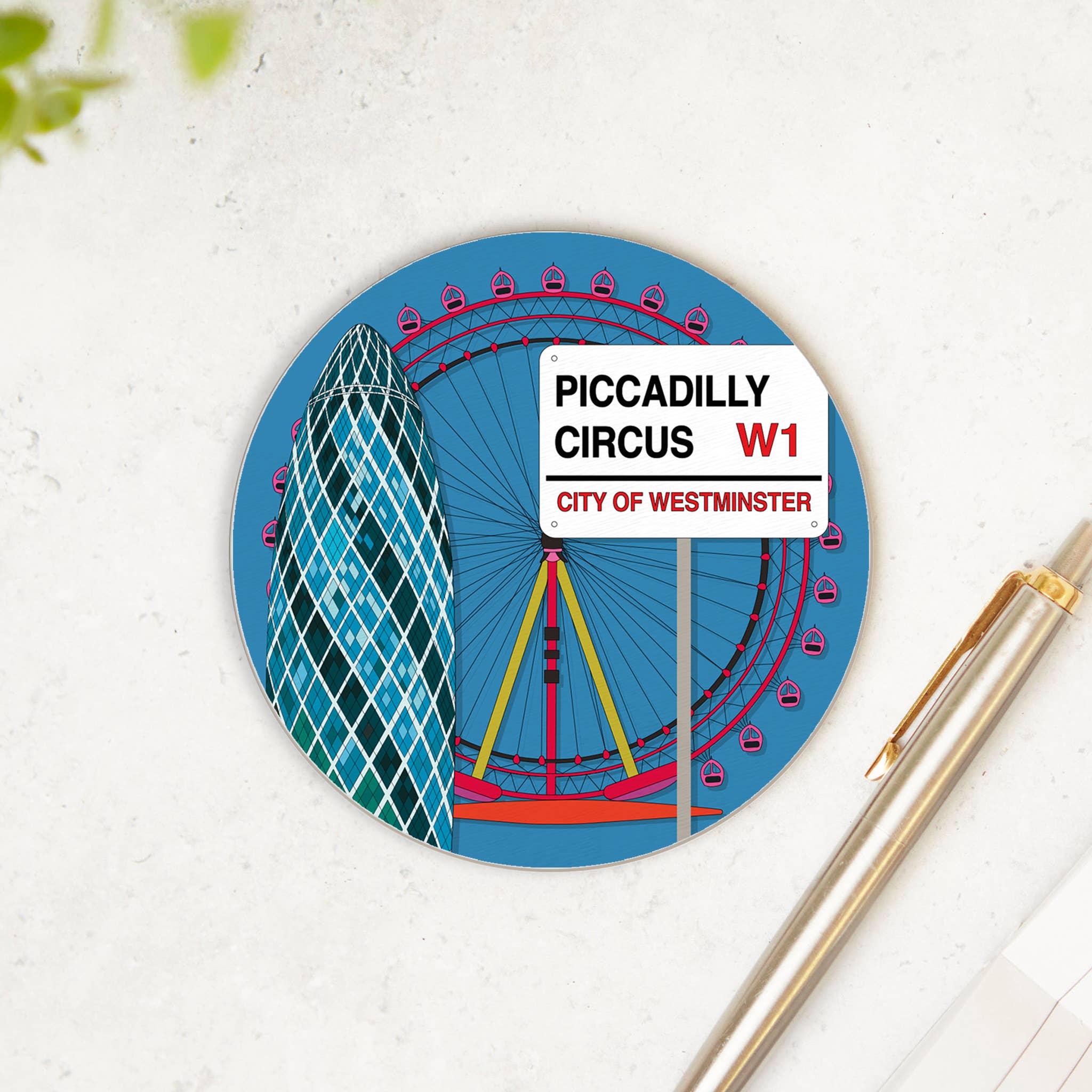 Bean & Bemble Coaster Melamine Wooden London Souvenir - Piccadilly Circus
