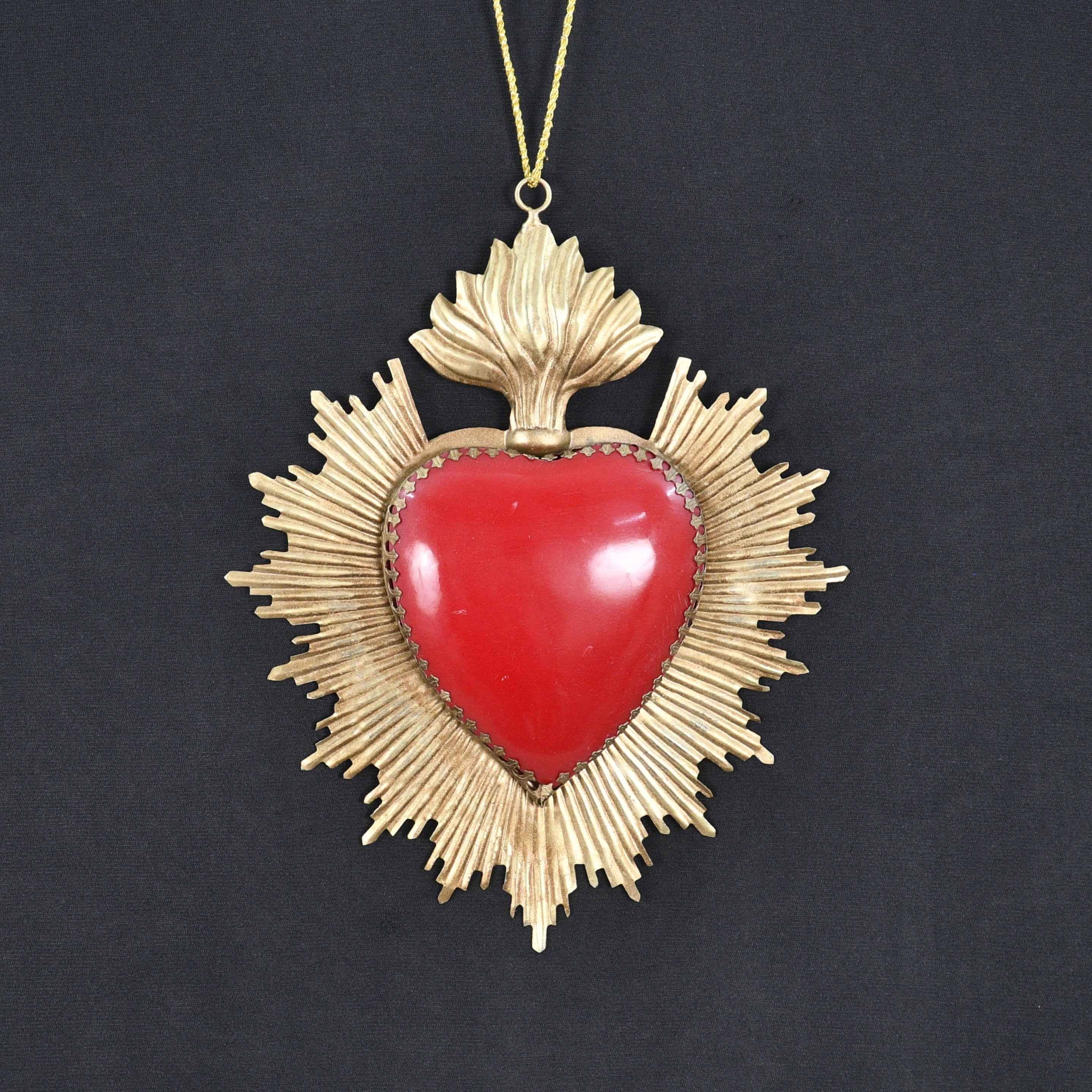 Lila Rasa Flaming Red Ex-Voto Heart Wall Hanging Ornament