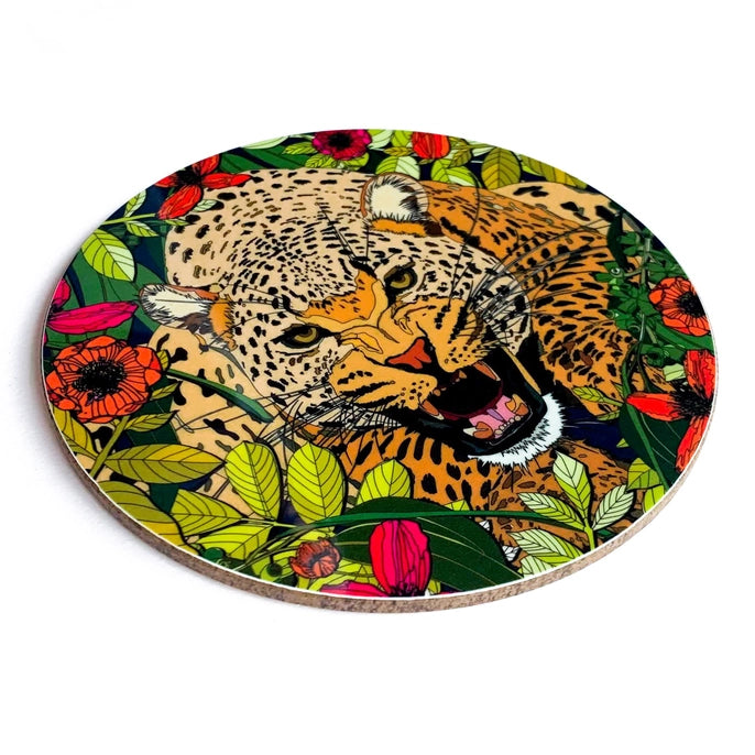 Bean & Bemble Coaster Round Melamine Wood Wild Cat Leopard