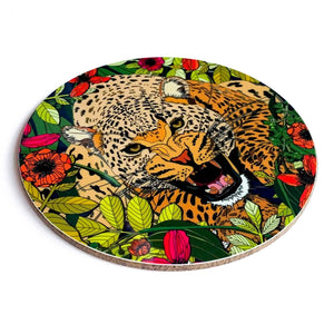 Bean & Bemble Coaster Round Melamine Wood Wild Cat Leopard