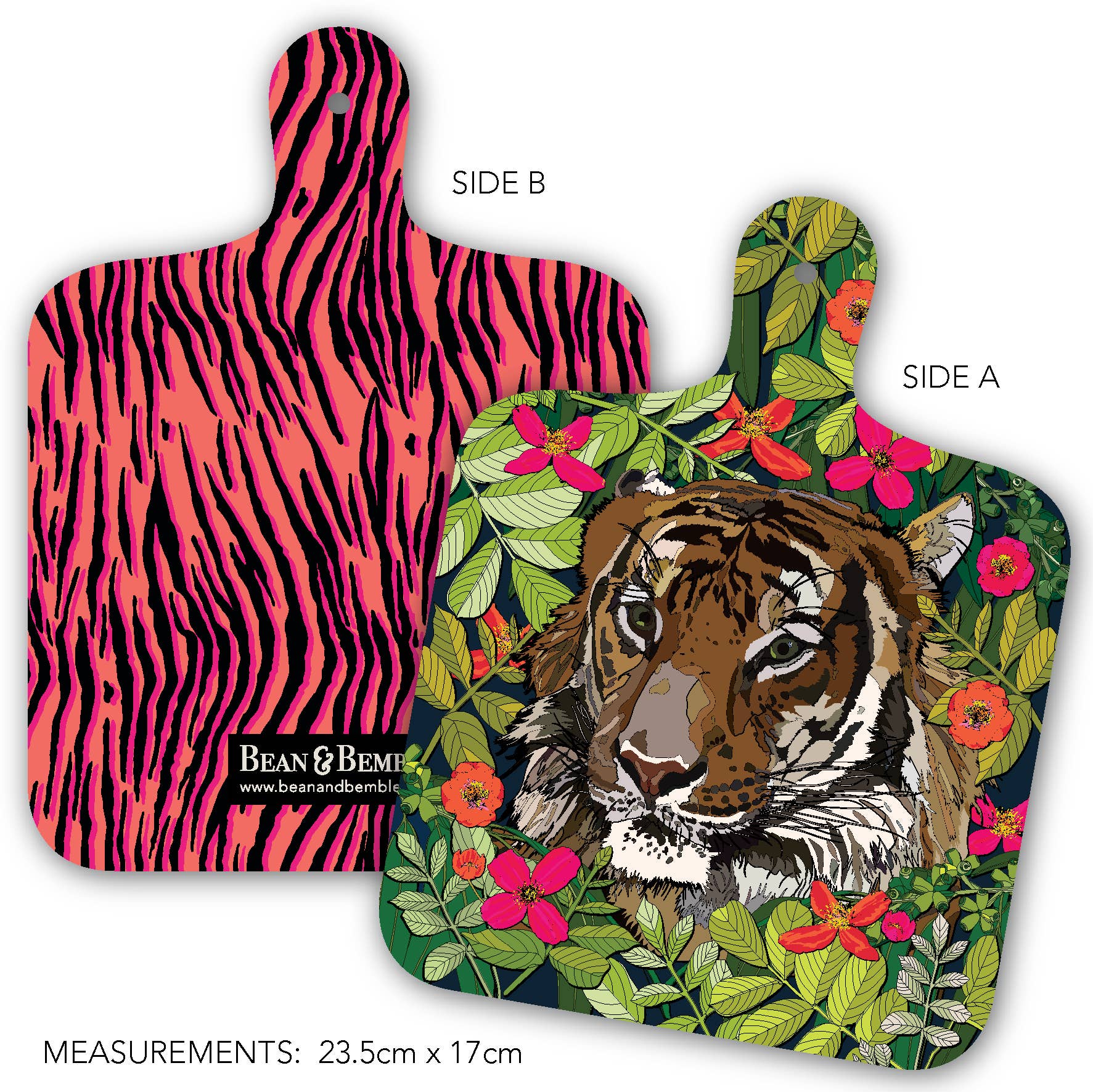 Bean & Bemble Cheese Board Double Sided Melamine Mini Wild Cat Tiger Jungle Floral Animal Print