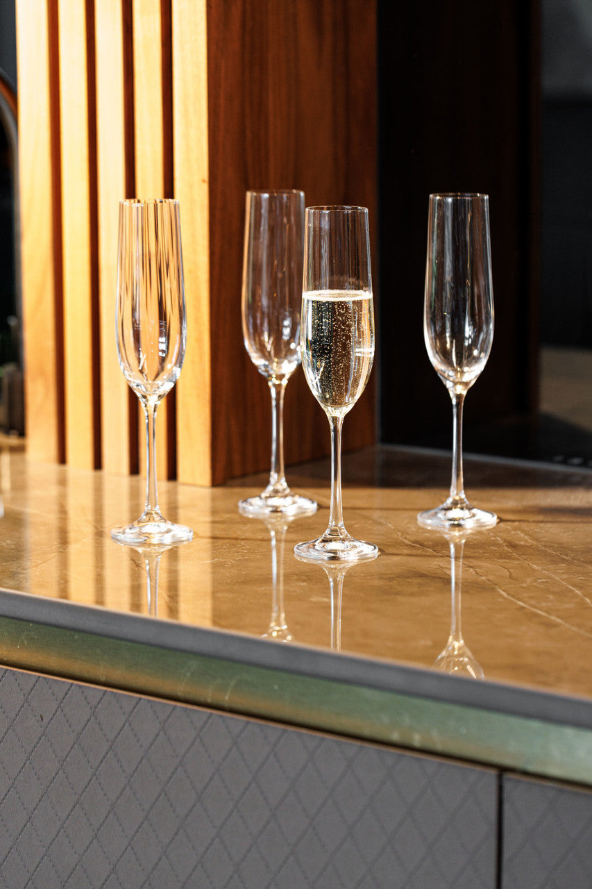 Mikasa Treviso Ridged Crystal Champagne Flute Glasses, Set of 4, 190ml