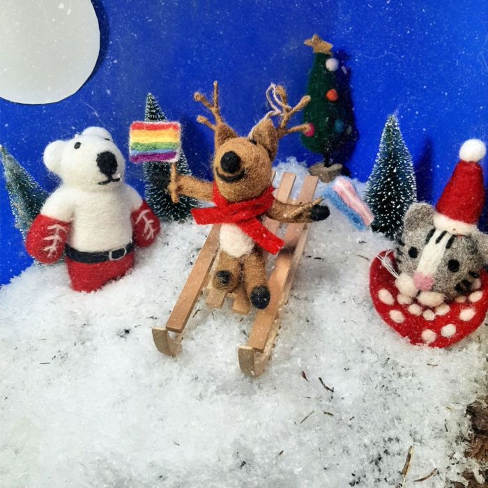 Felt So Good Handmade Felt Rainbow Reindeer Hanging LGBT Pride Christmas Decoration