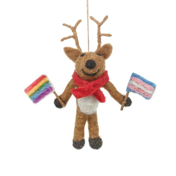 Felt So Good Handmade Felt Rainbow Reindeer Hanging LGBT Pride Christmas Decoration