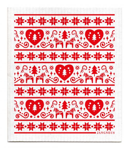 Jangneus Red Christmas Dalarna Dishcloth