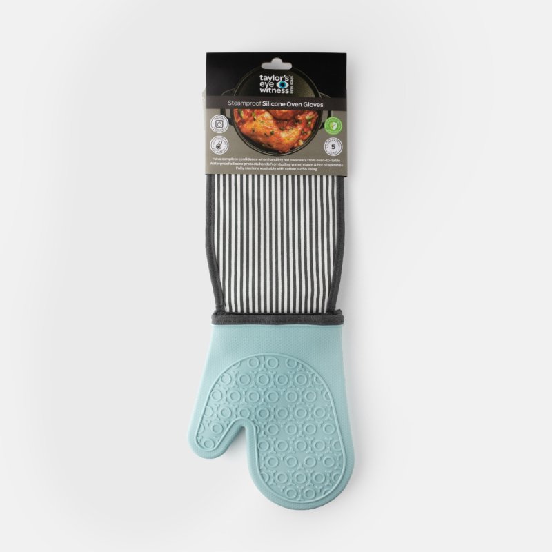 Taylor's Eye Witness Steamproof Silicone Double Oven Gloves, Aqua