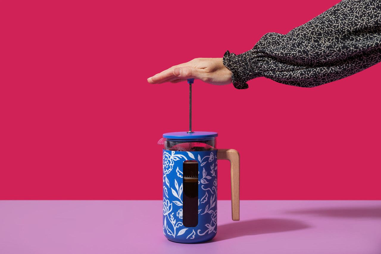 La Cafetière Pisa 8 Cup 1L Stainless Steel Cafetiere, Blu Fiorato