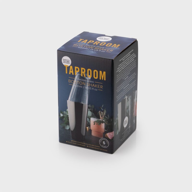 Taproom Recipe Glass Boston Cocktail Shaker, Gunmetal Stainless Steel