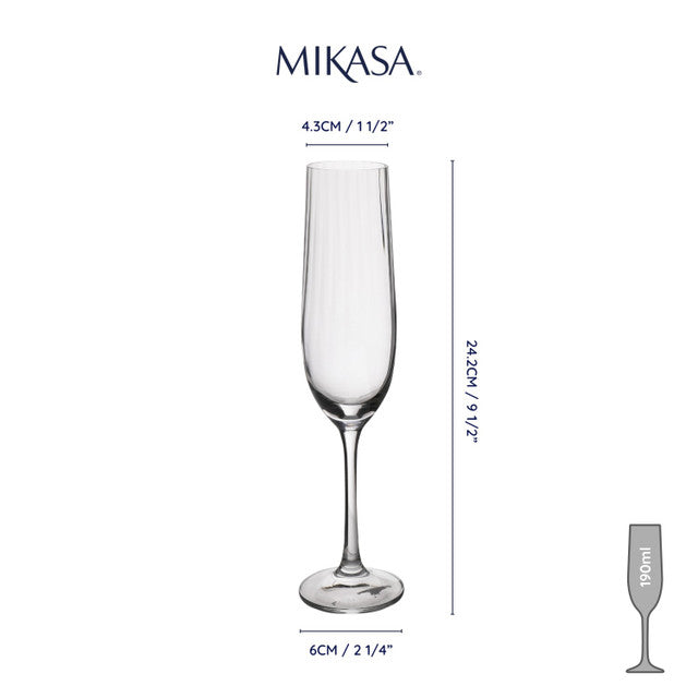 Mikasa Treviso Ridged Crystal Champagne Flute Glasses, Set of 4, 190ml