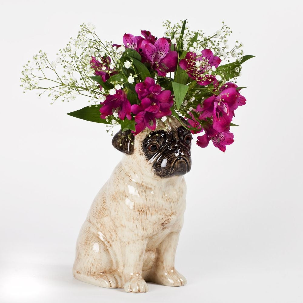 Quail Pug Flower Vase Fawn - Large