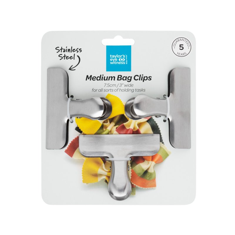Set Of 3 Medium Stainless Steel Bag Clips