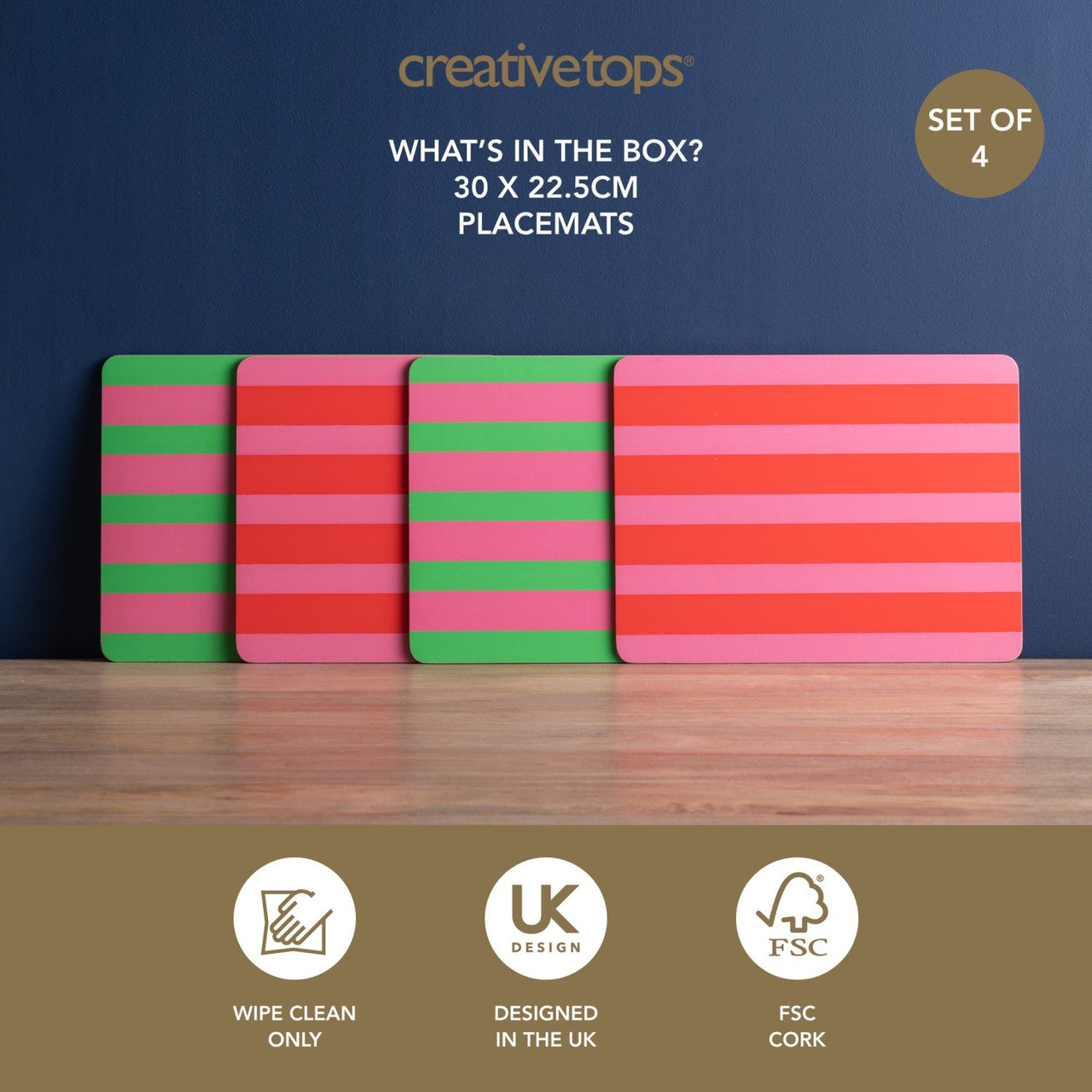 Creative Tops NEW Stripe Print Pack of 4 Premium Placemats