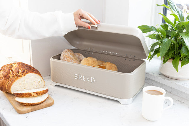 KitchenCraft Lovello Textured Large Bread Bin, Latte Cream