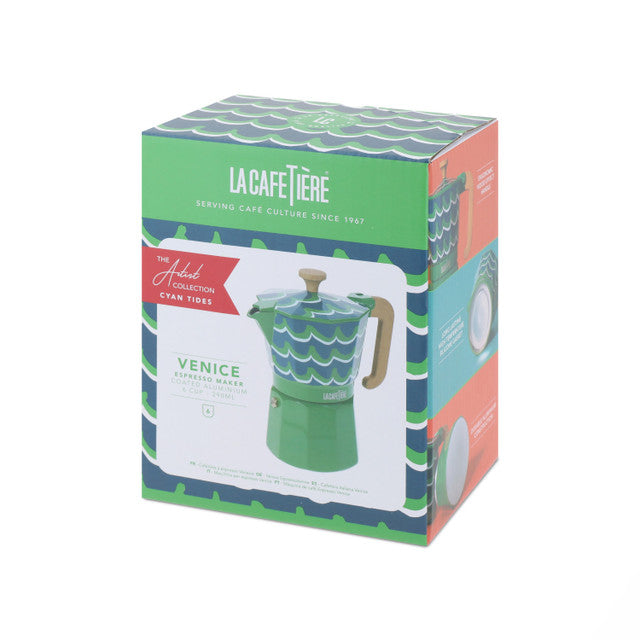 La Cafetière Venice 6 Cup Espresso Maker, Aluminium, 290ml, Cyan Tides