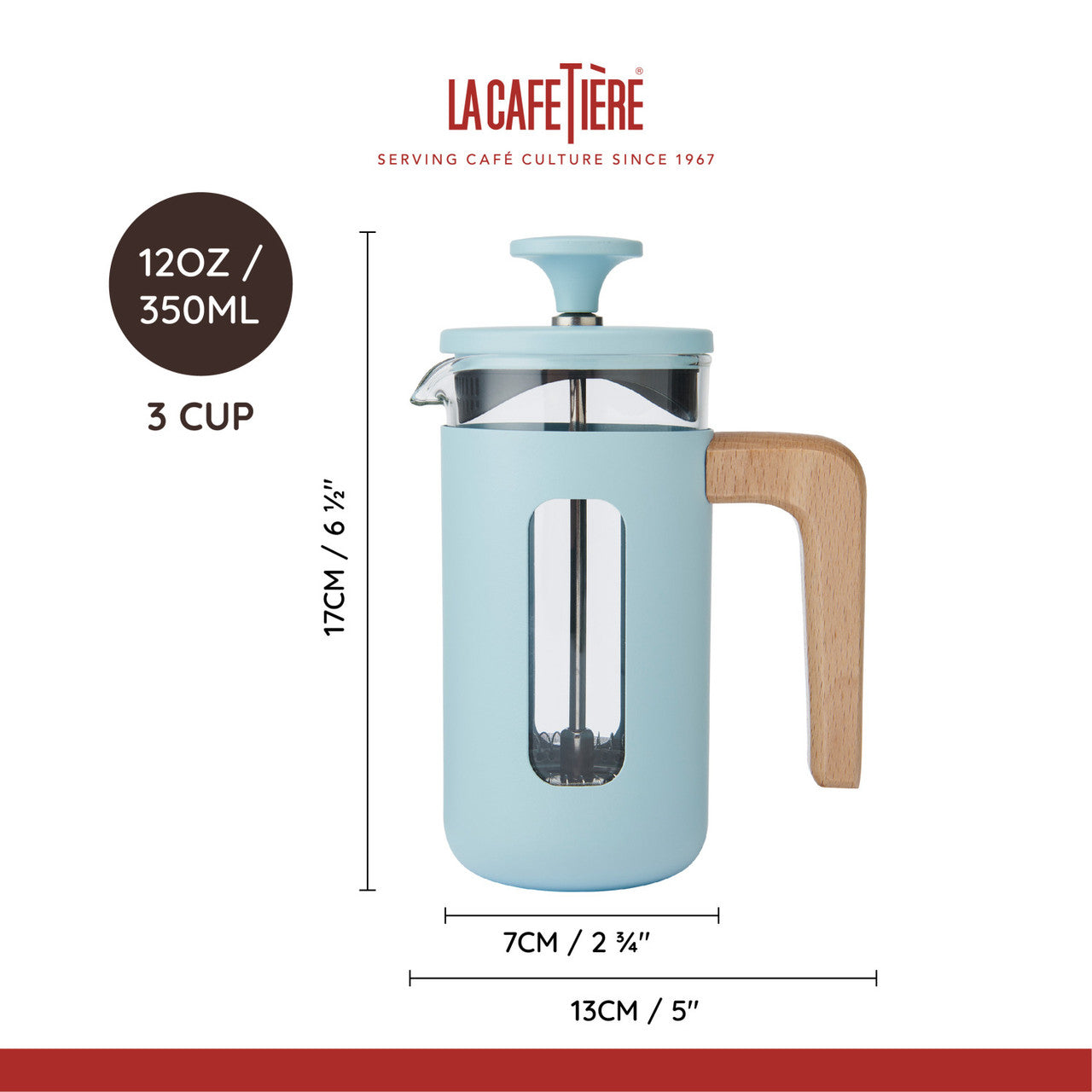 La Cafetière Pisa 3 Cup Cafetiere, Sky Blue