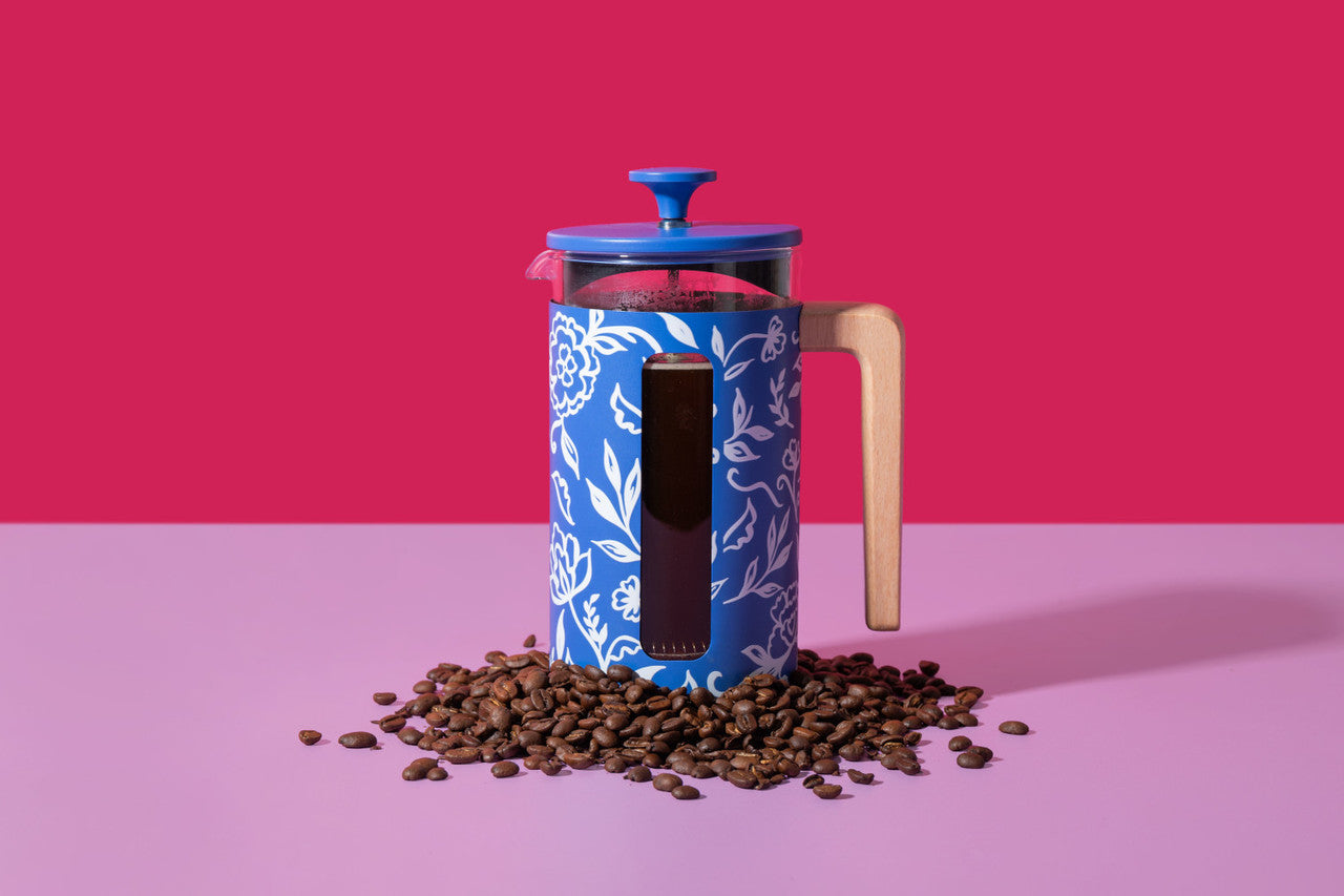 La Cafetière Pisa 8 Cup 1L Stainless Steel Cafetiere, Blu Fiorato