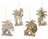 Gisela Graham - Wood Animals with glitter PalmTree Decoration 4 assorted priced for one