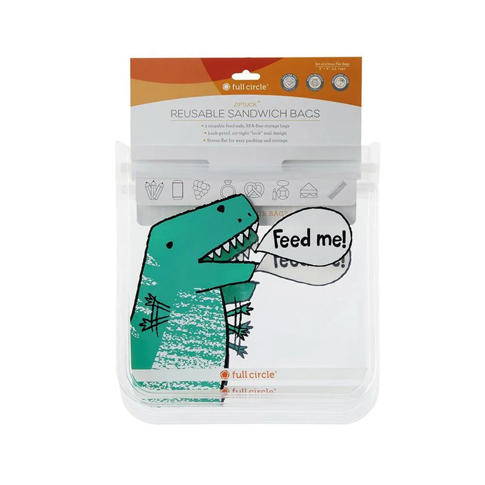 Full Circle - Ziptuck Kids Reusable Sandwich Bags Set Of 2 Dinosaurs